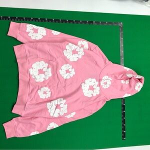 Pink Hoodie with White Floral Design